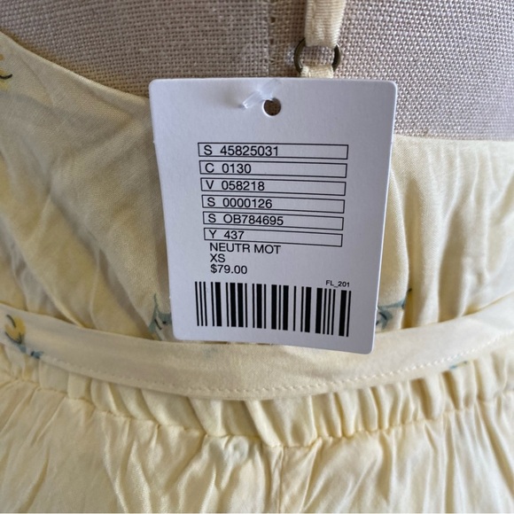 Urban Outfitters Floral Handkerchief Hem Midi Dress Butter Yellow Beige XS NWT - Picture 9 of 16